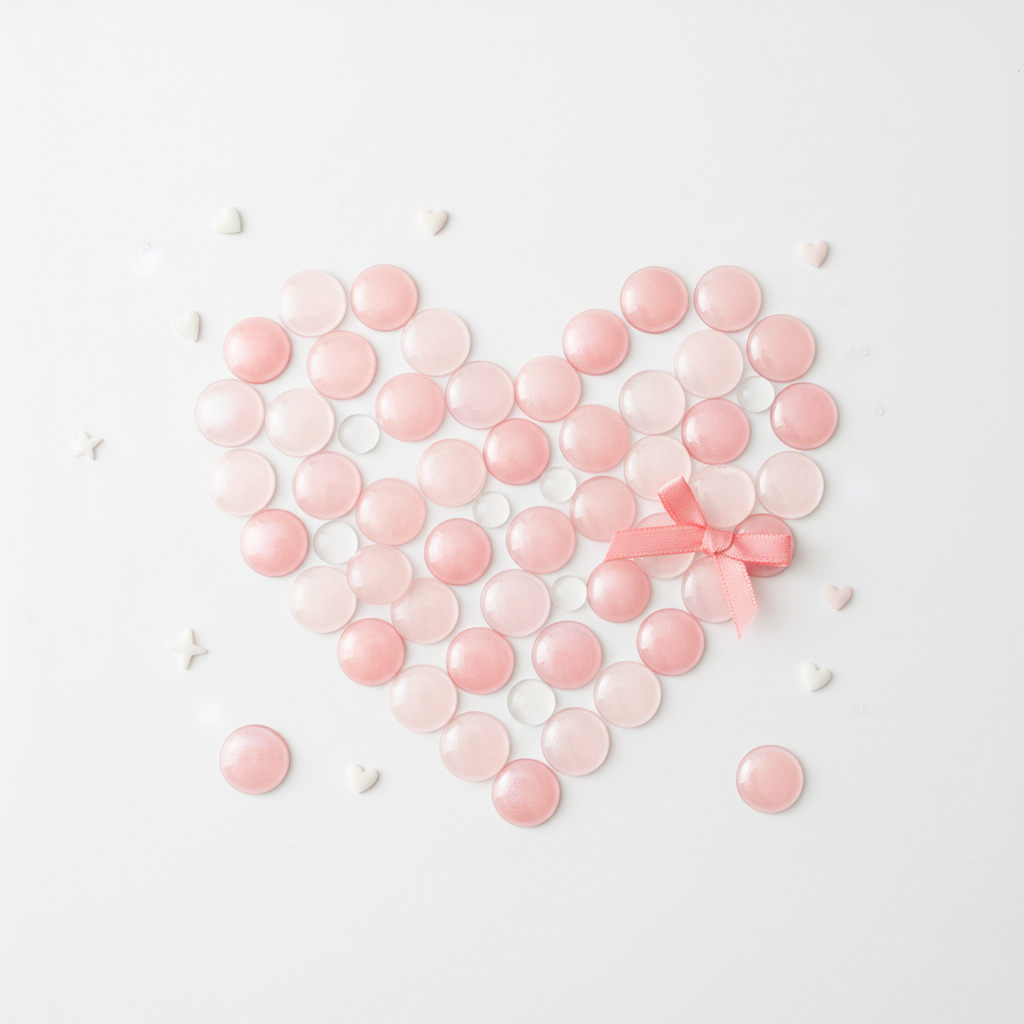 Pimple patches arranged in a heart shape on white background