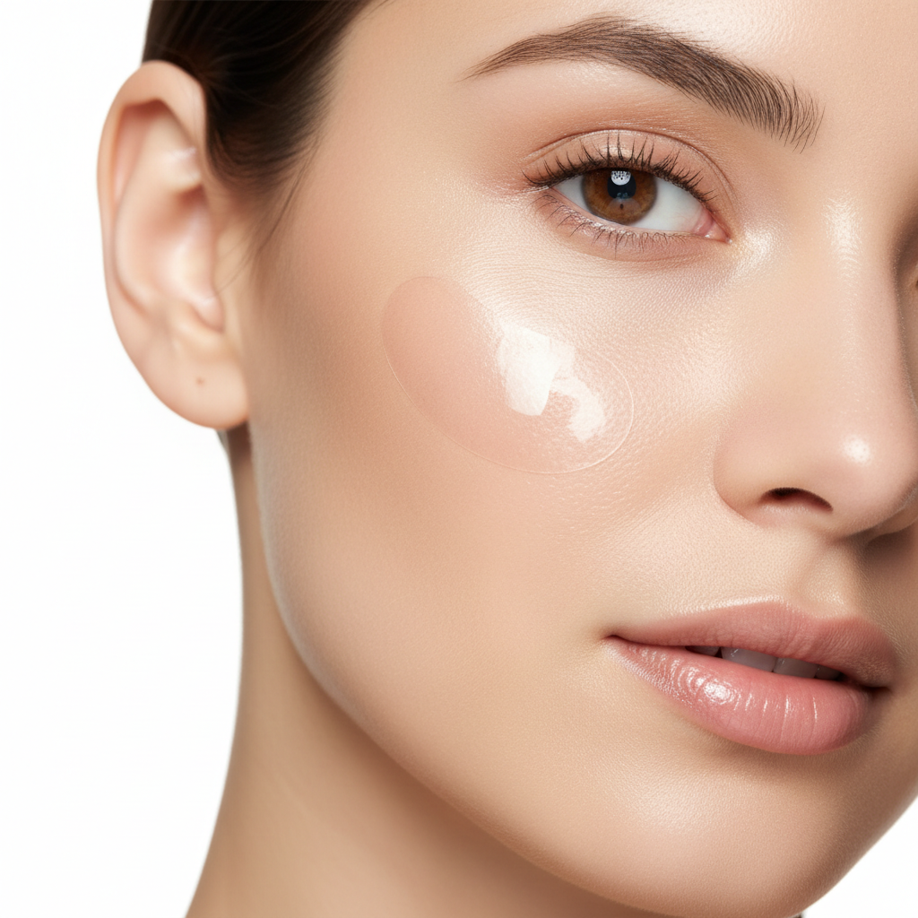 Close up of clear glowing skin with invisible pimple patch