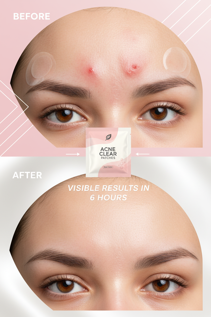 Split screen before and after pimple patch results