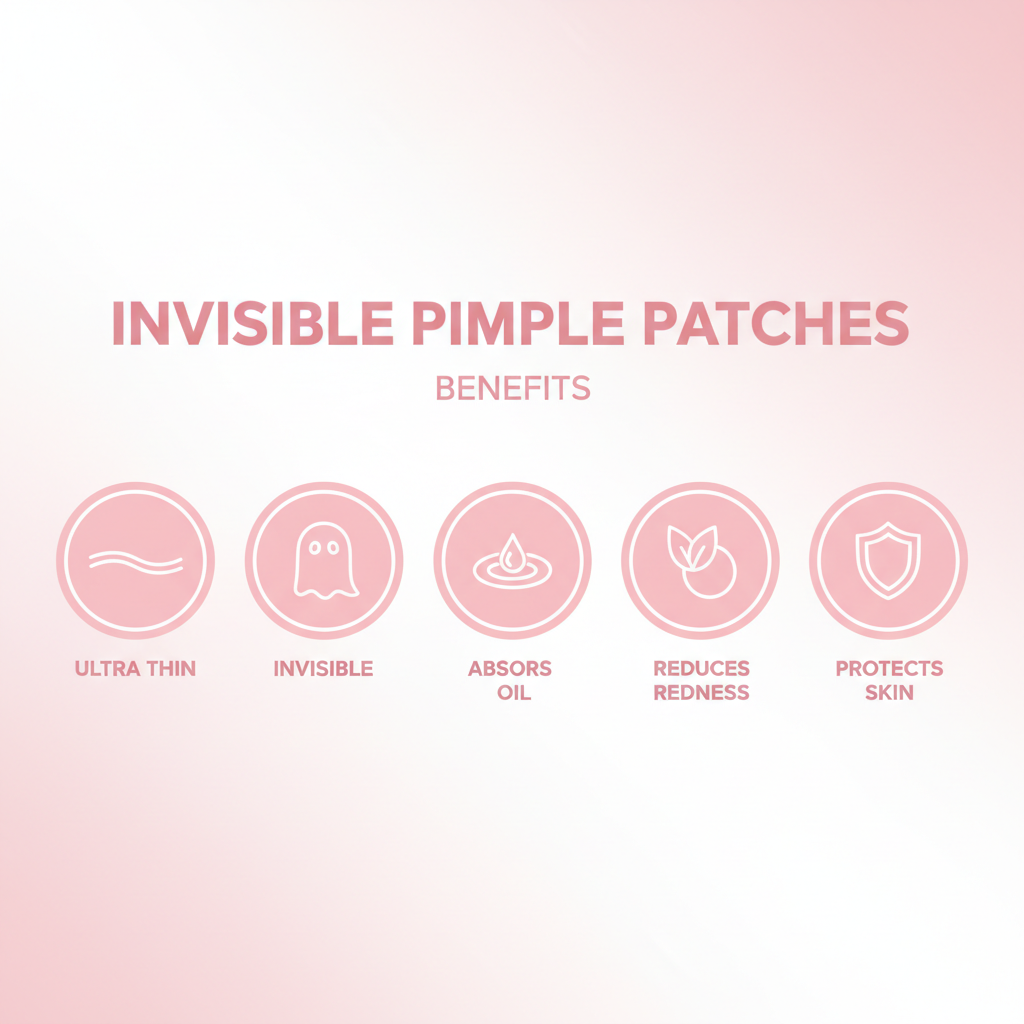 Invisible pimple patches key benefits infographic