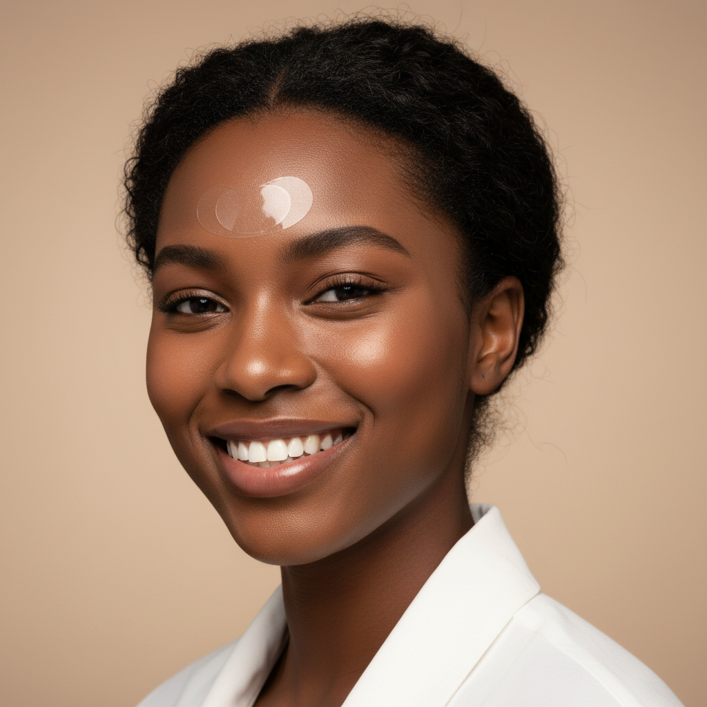 Young Black woman with radiant skin and pimple patch