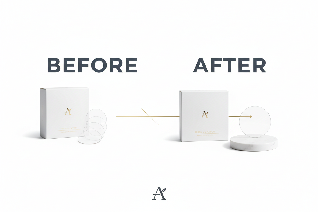 Minimalist before and after pimple patches design with no face